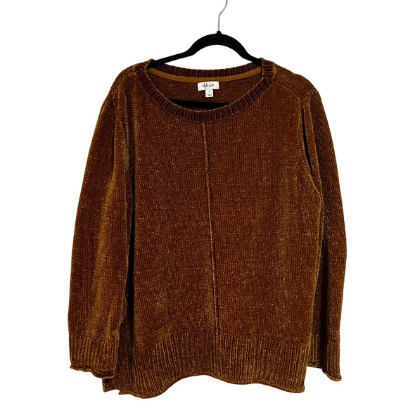 Style & Co Sweaters - Style & Co Womens 2X Chenille Sweater Mustard Yellow Gold Crew Neck Seam Detail